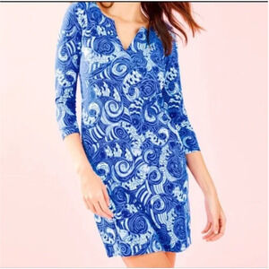 Lilly Pulitzer Sophil Dress UPF 50+ Blue Grotto Fish Print Women's Size XS